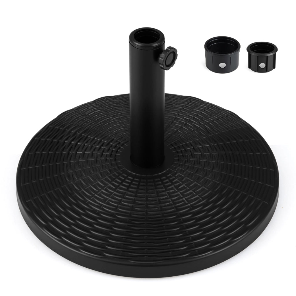 Base ombrellone da giardino in cemento con effetto rattan e manopola regolabile, Supporto rotondo per pali 38-48 mm