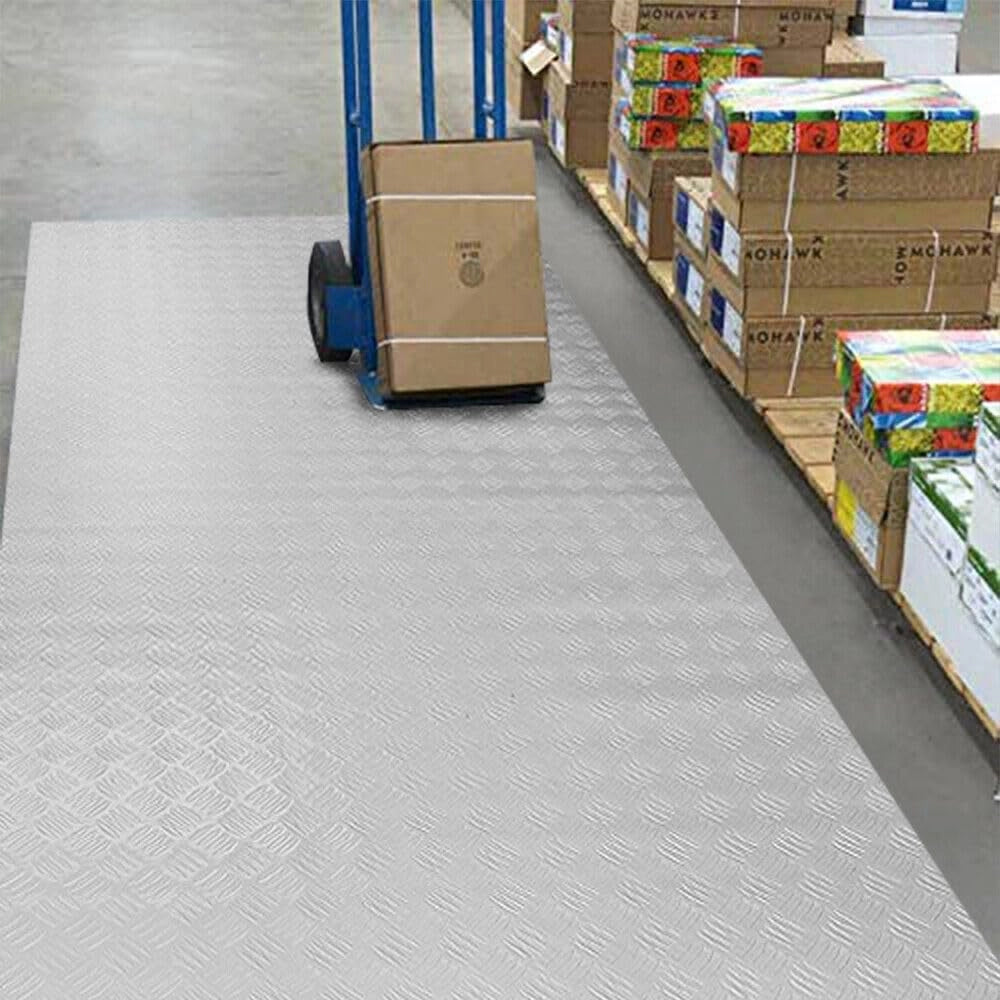 Tappeto Gomma Copri Pavimento 140x250 cm Effetto Lamiera Zerbino Antiscivolo Isolante Robusto Grigio