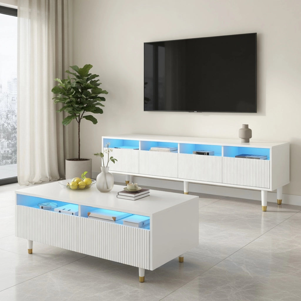 Cassettiera per TV bianca in MDF lunghezza 110 cm
