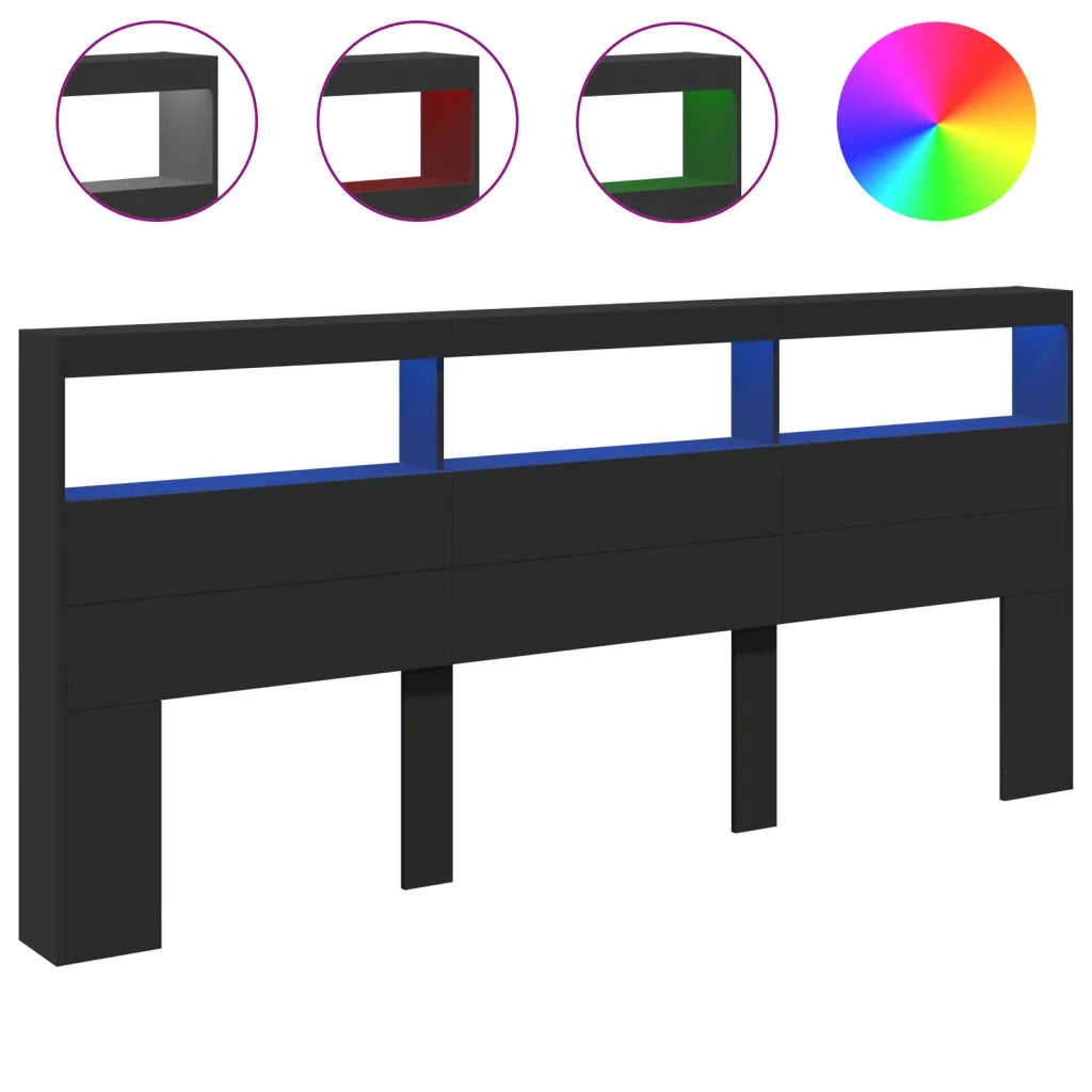 Testiera | Testata con Contenitore a LED Nera 220x17x102 cm