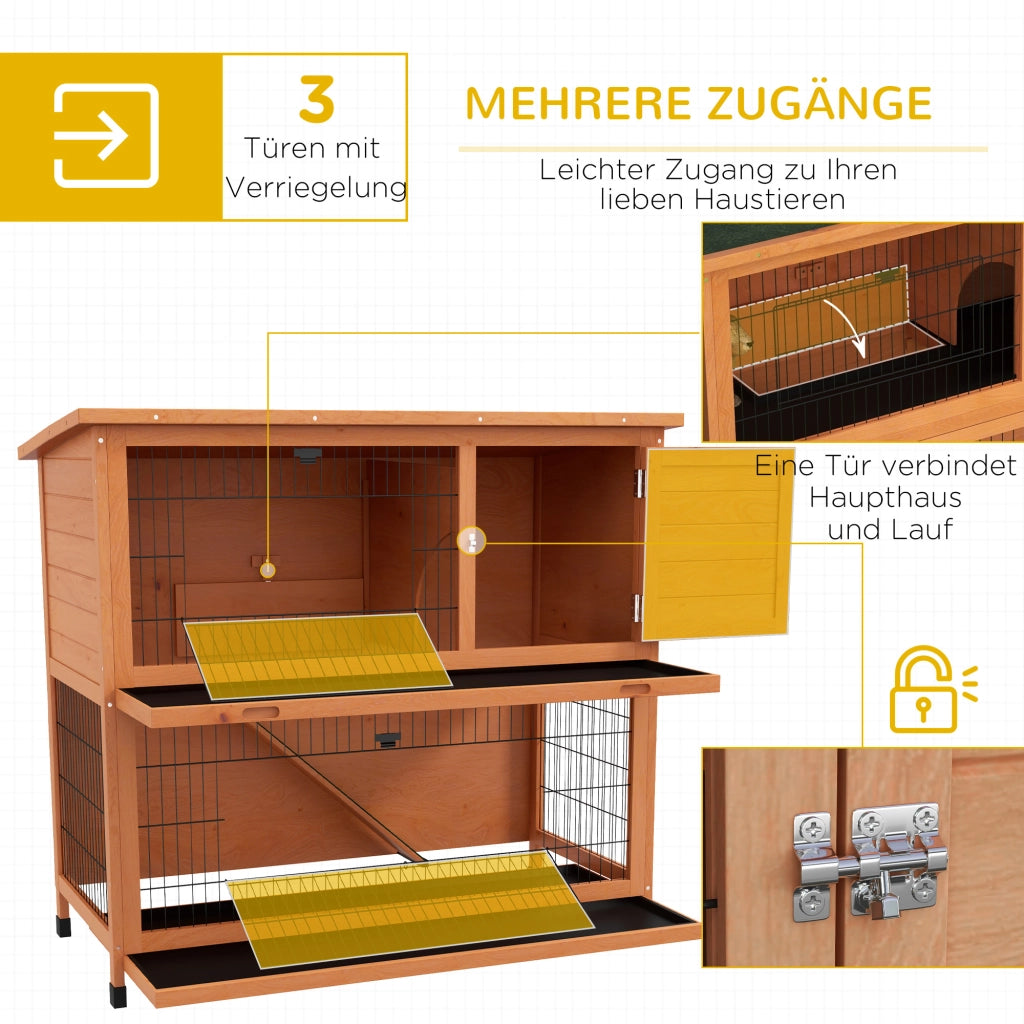 Casetta per Piccoli Animali ¨C Xylo ¨C Legno, 2 Vasche, Resistente alle Intemperie, 123x63x112 cm, Arancione