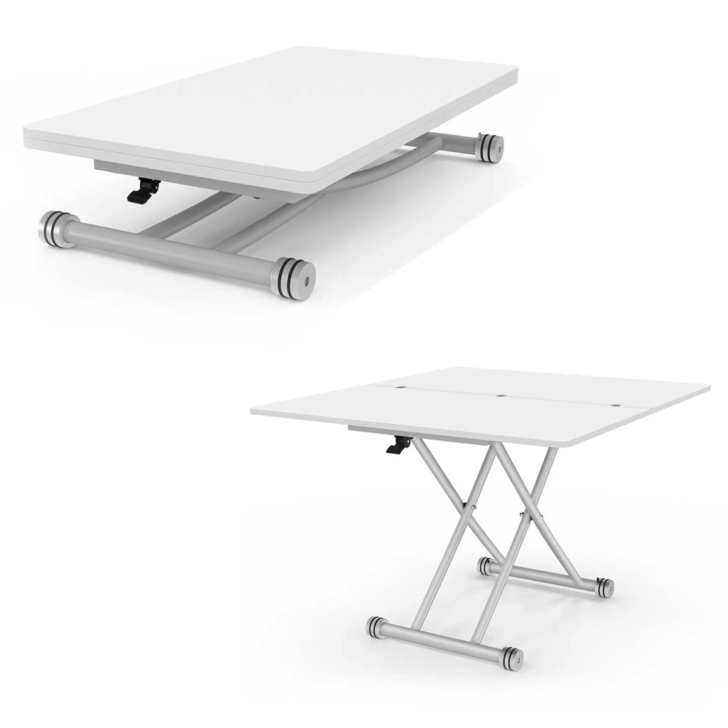 IDMarket - Tavolino 2 in 1 URBANA, trasformabile in tavolo da pranzo rettangolare, 100 cm, bianco, base cromata