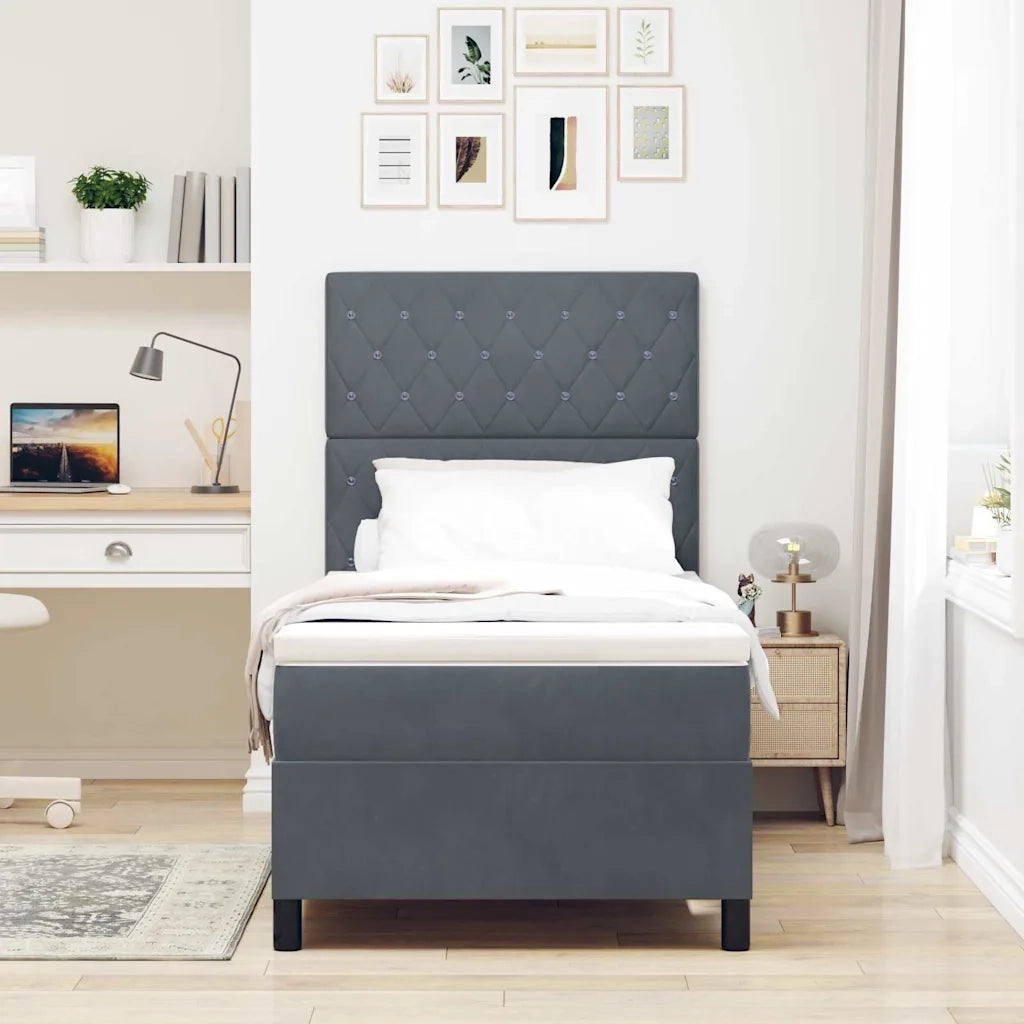 Letto a Sorgente LED Grigio scuro 90 x 200 cm Tessuto