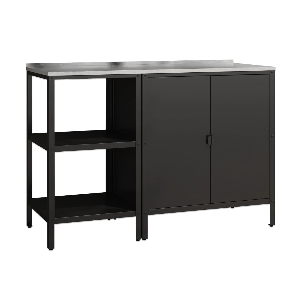 Set di Mobili da Esterno - Armadio e Bancone in Acciaio - Grigio / Nero opaco - casa.pro