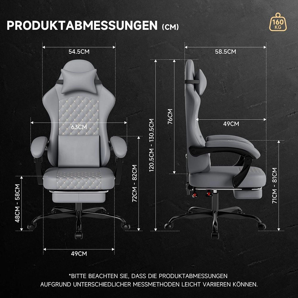 Sedia da gaming in PVC - Xylo - Massaggio e poggiapiedi, capacit¨¤ 150 kg, grigio