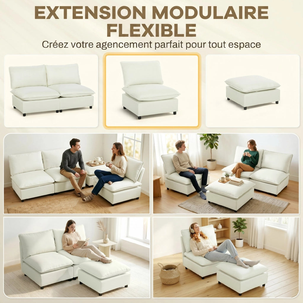 Poltrona moderna senza braccioli ¨C Xylo ¨C tessuto crema, seduta larga 146x85x78cm