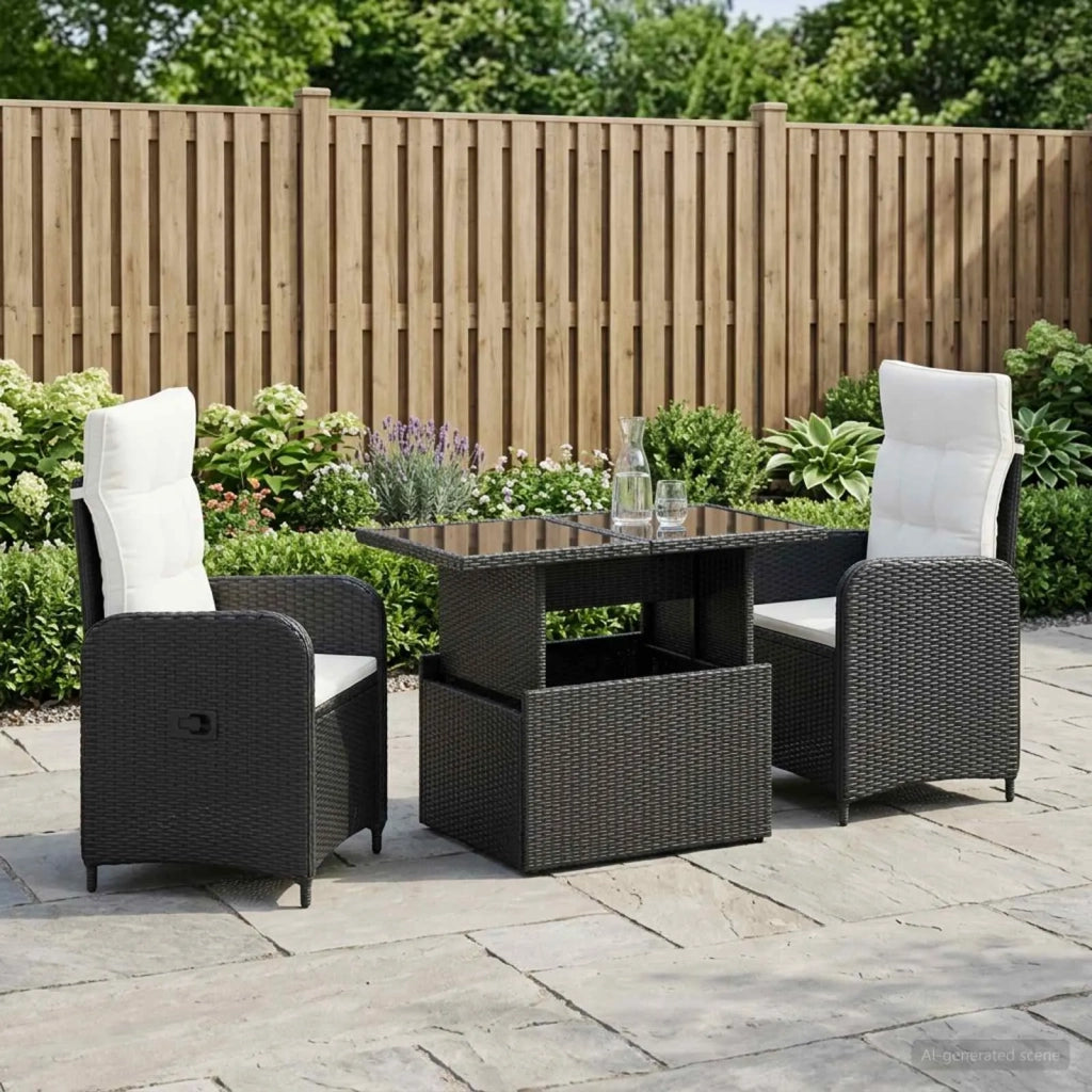 Set da pranzo per esterni 3 pz Nero e Bianco Crema polyrattan 3422402