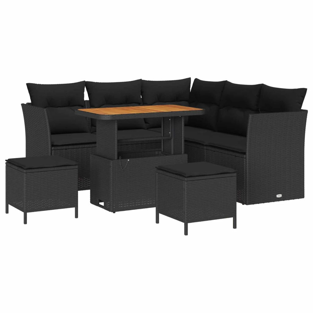 Set Divano da Giardino con cuscino con archiviazione 8 pcs Nero