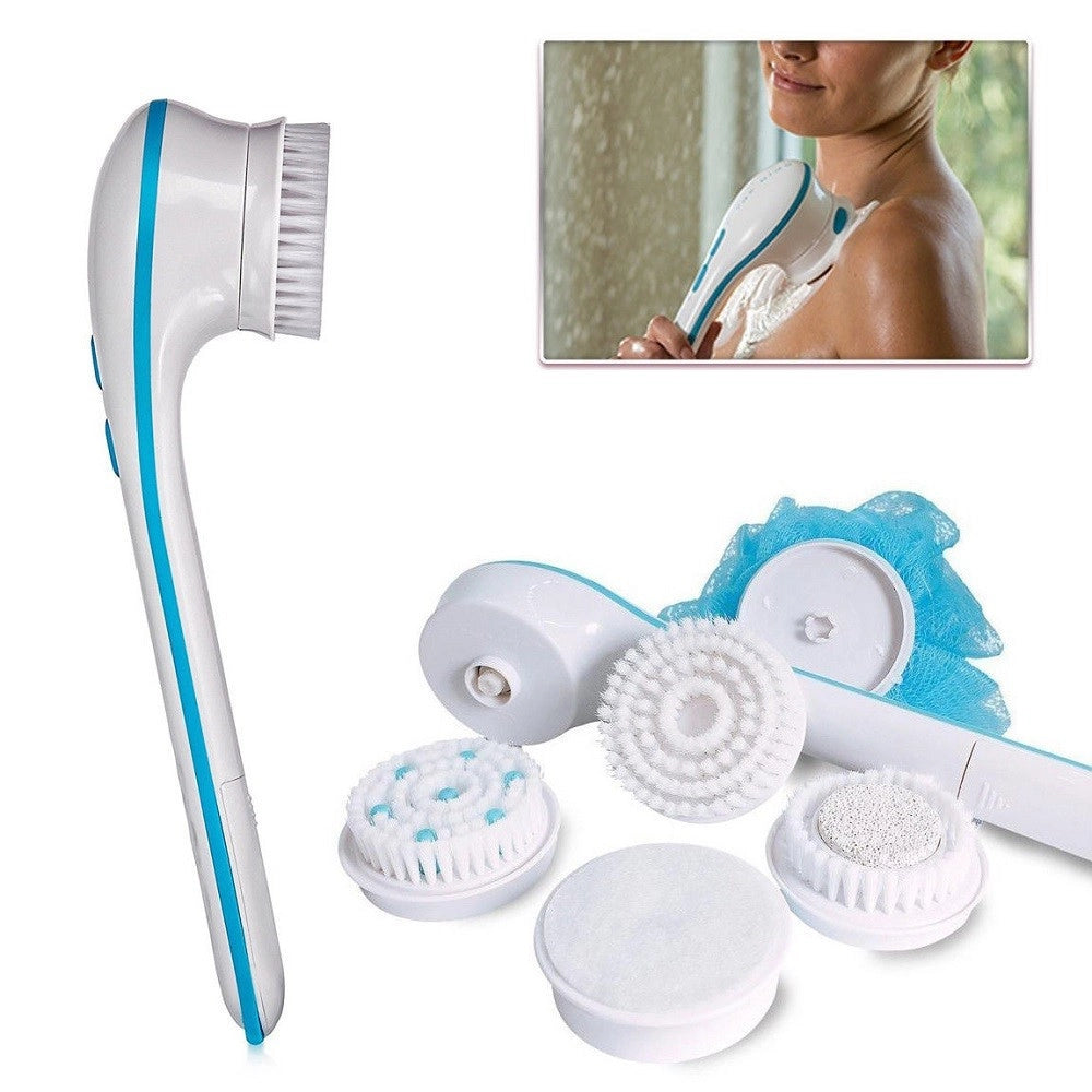 Trade Shop - Spazzola Corpo Elettrica Spin Spa Doccia 5 In 1 Massaggio Schiena Pomice Spugna -