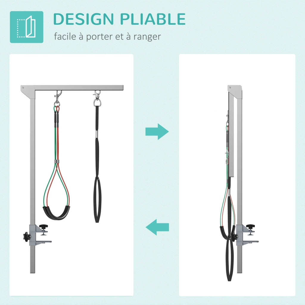 Braccio Toelettatura Pieghevole ¨C Minimal ¨C Acciaio Inox, Collare di Serraggio, Regolabile 74 cm