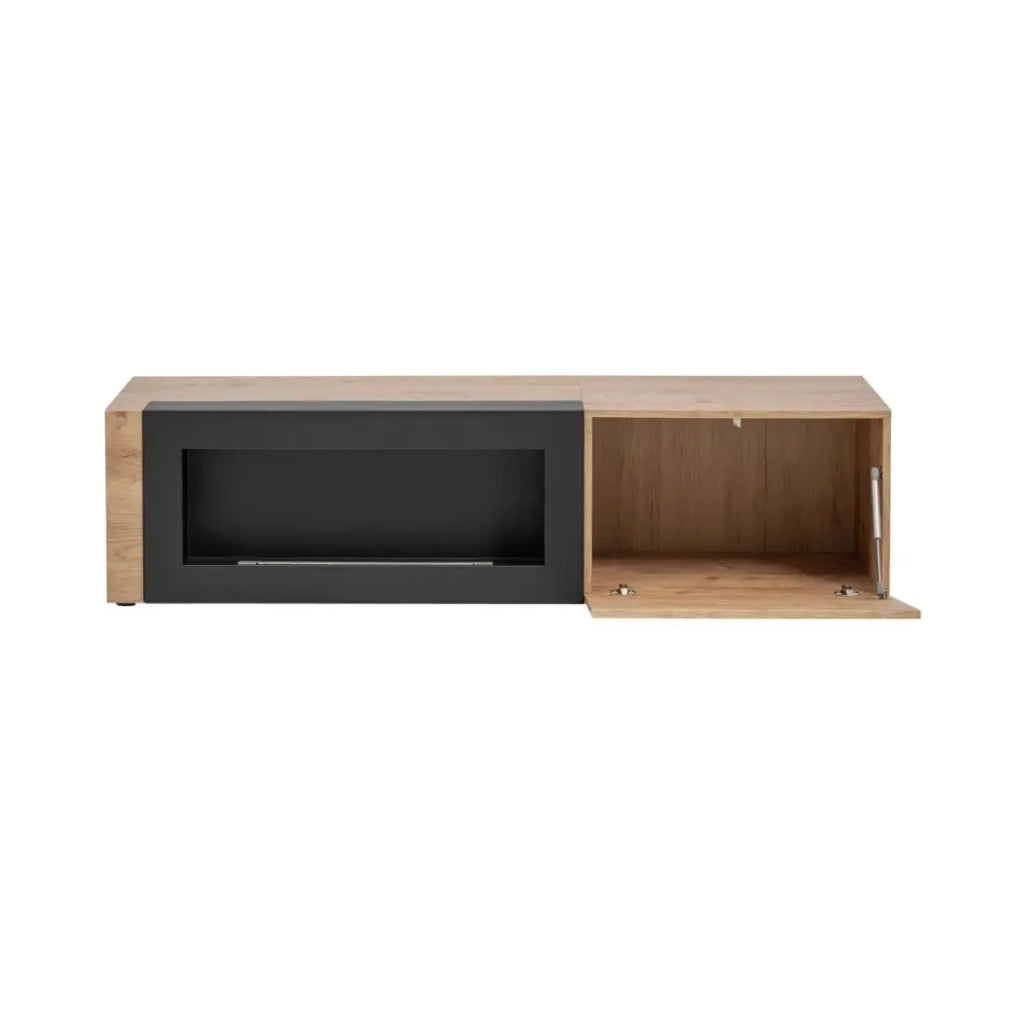 Mobile TV DOUM – Rovere chiaro e nero – Con camino bio-etanolo – L160 x H42 x P45 cm