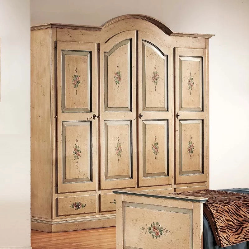 Armadio classico 4 porte avorio anticato filo azzurro legno  234x60x230 (1428) - Mobili 2G