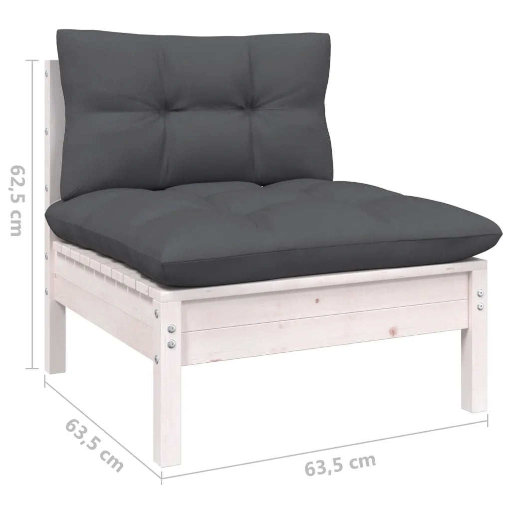 Set Divani da Giardino 6 pz con Cuscini Bianchi Legno di Pino 3097152