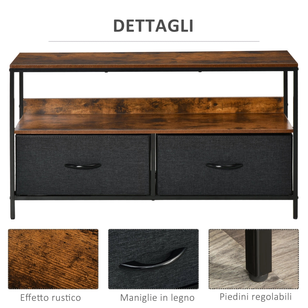 Mobile TV, Mobile Porta TV Fino a 47" con 2 Cassetti Pieghevoli in Tessuto e Mensola, Mobiletto per Televisore per Soggiorno, Camera da Letto e Salotto, 98x29x56 cm, Marrone Rustico