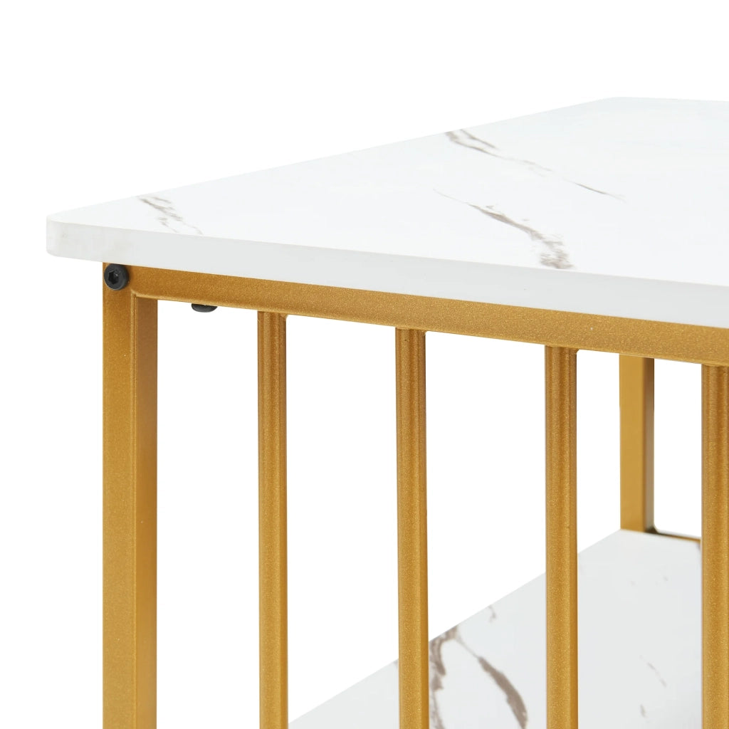 Tavolino/consolle 120 x 60 x 42 cm effetto marmo bianco e oro 03_0010836