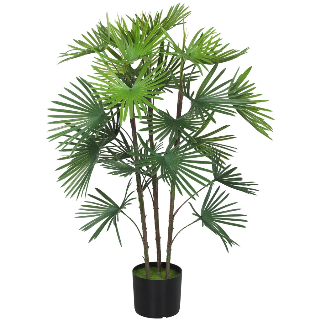 Palma Artificiale da 90 cm a 24 Foglie in Plastica Verde con Vaso da ?16.5x13.5 cm