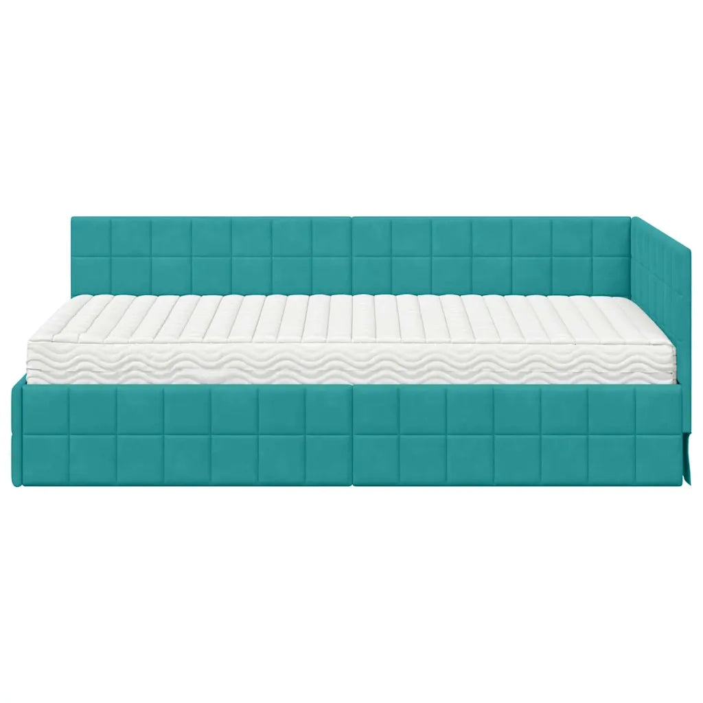 Letto singolo | Letto per adulti | Struttura Letto Angolare con Materasso 2 pcs Turchese Velluto