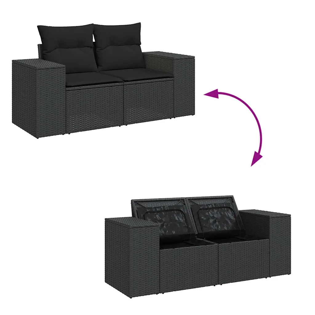Set Divani da Giardino 9 pz con Cuscini Nero Polyrattan Acacia 3328098