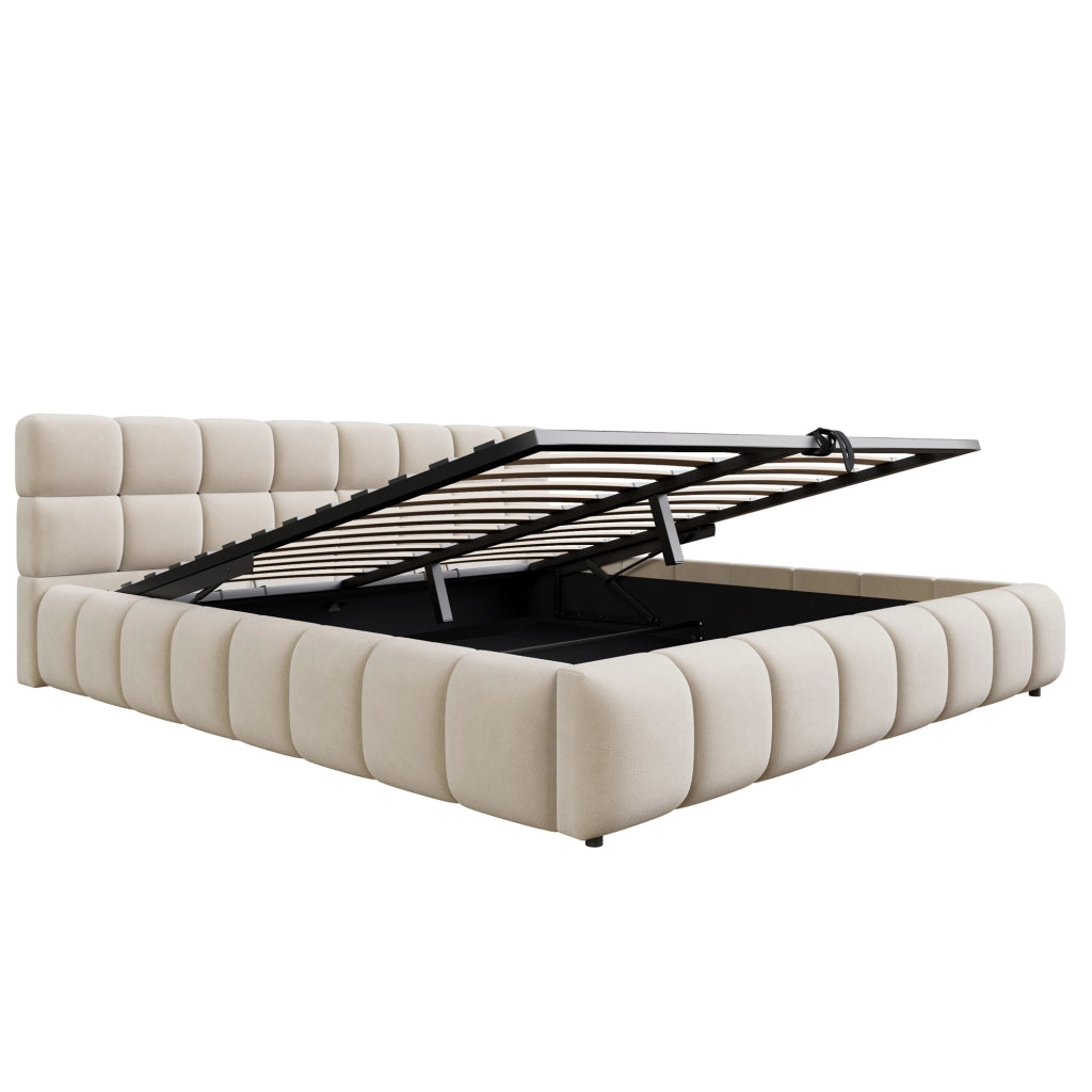 LETTO Contenitore 180x200 cm Velluto Beige con LED