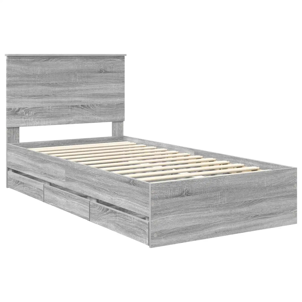 Letto singolo | Letto per adulti | Struttura del letto con cassetto Grigio Sonoma 100 x 200 cm
