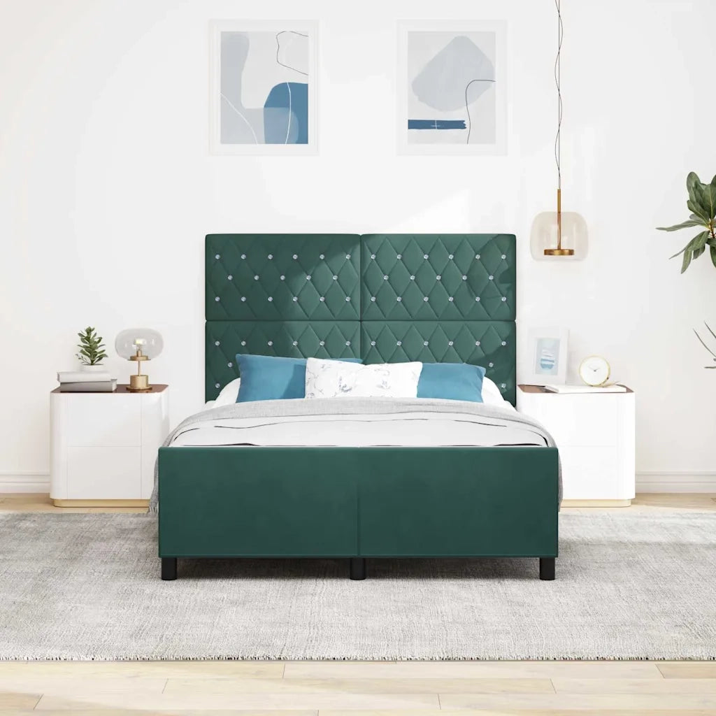 Letto a molle con testiera Verde Scuro 140 x 190 cm Velluto