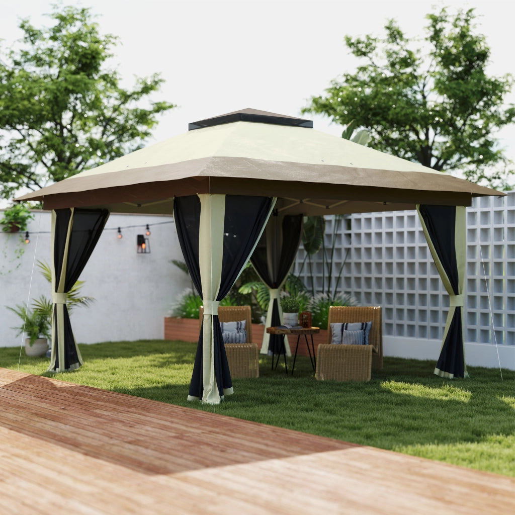 Gazebo Pieghevole 3.6x3.6 m ¨C zephmum ¨C Grigio, Polipropilene, Con Laterali a Rete