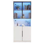 Vetrina con ante in vetro; vano aperto e illuminazione LED - 80x30x200 cm - bianco
