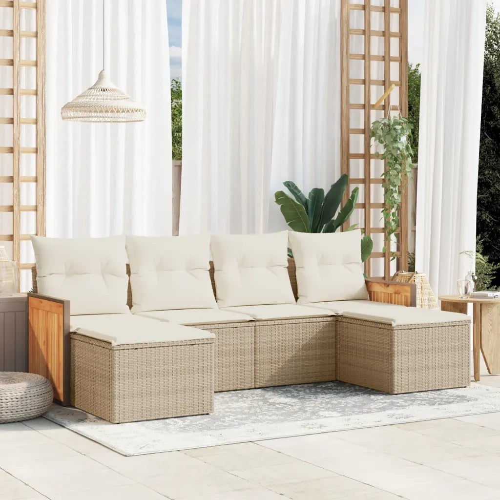 Set Divano da Giardino 6 pz con Cuscini Beige in Polyrattan 3260301