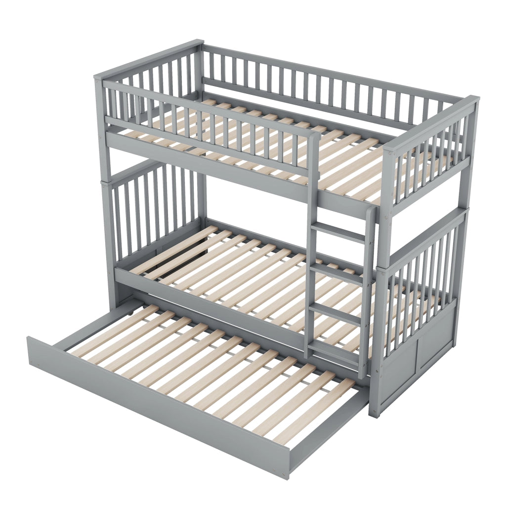 Letto a castello per bambini 90x200 cm - Zephmum - Grigio, 3 posti, letto estraibile, scala stabile