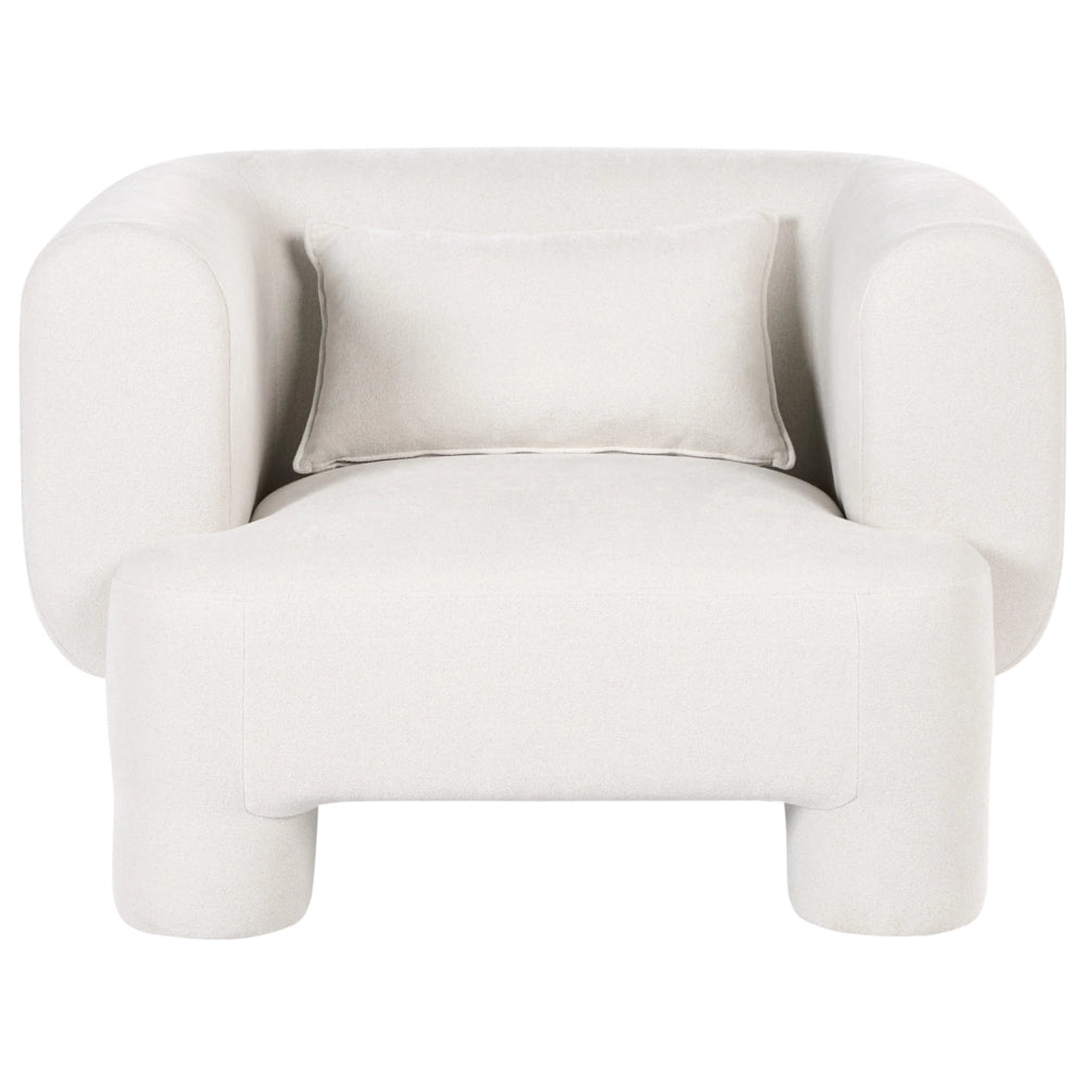 Set da salotto Divano a 3 posti in tessuto bianco morbido e sinuoso Poltrona Loveseat Pouf Stile retrò minimalista