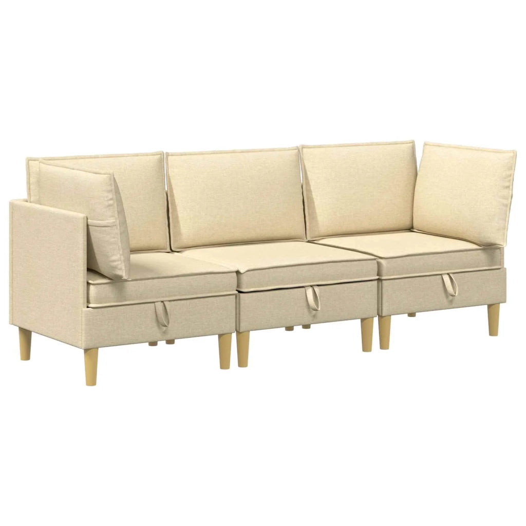 Set di mobili per il soggiorno con cuscino 3 pcs Crema Tessuto 3413708