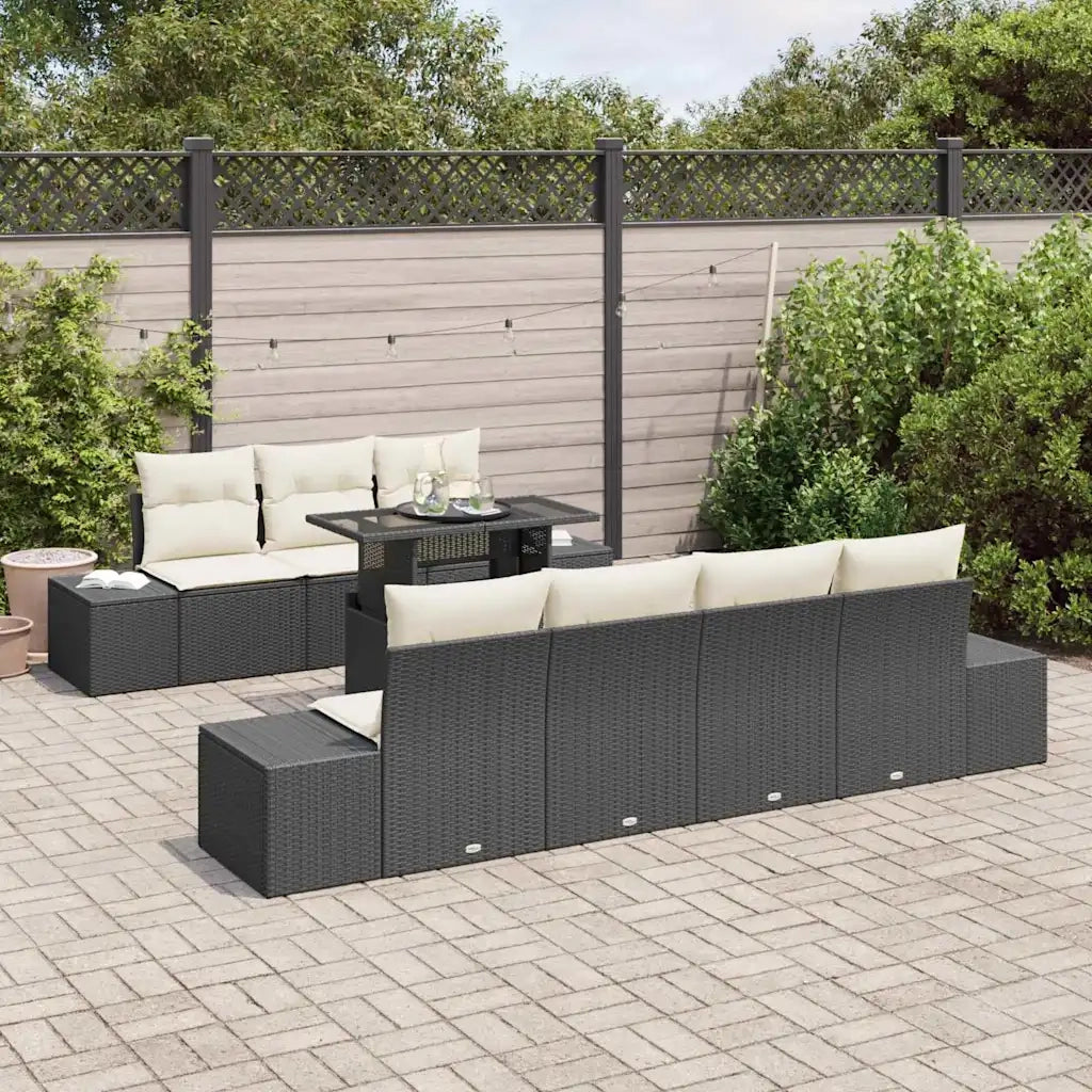 Set di divani con cuscino 8 pcs Nero e Crema polyrattan 3349123