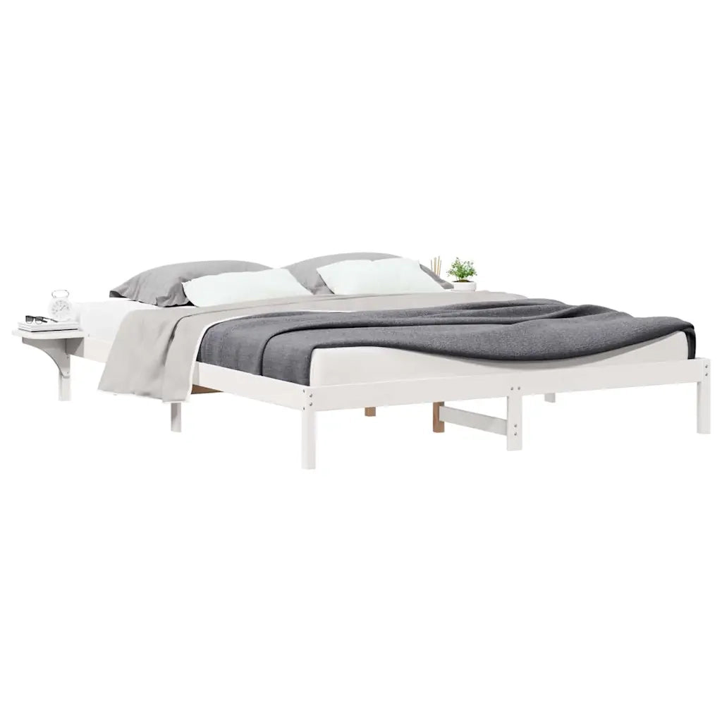 Letto con Tavolini Laterali Bianco 180 x 220 cm Pino massello 873254