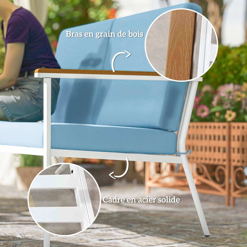 Set giardino 5 pezzi con divano, 2 poltrone e 2 tavolini ¨C Minimal ¨C blu chiaro
