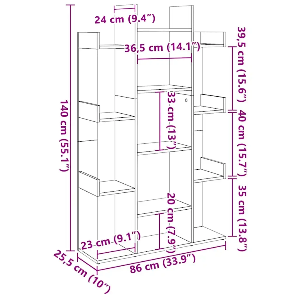 Libreria-Scaffale per Libri-Mobile di Stoccaggio Legno Antico 86x25,5x140 cm in Legno Multistrato