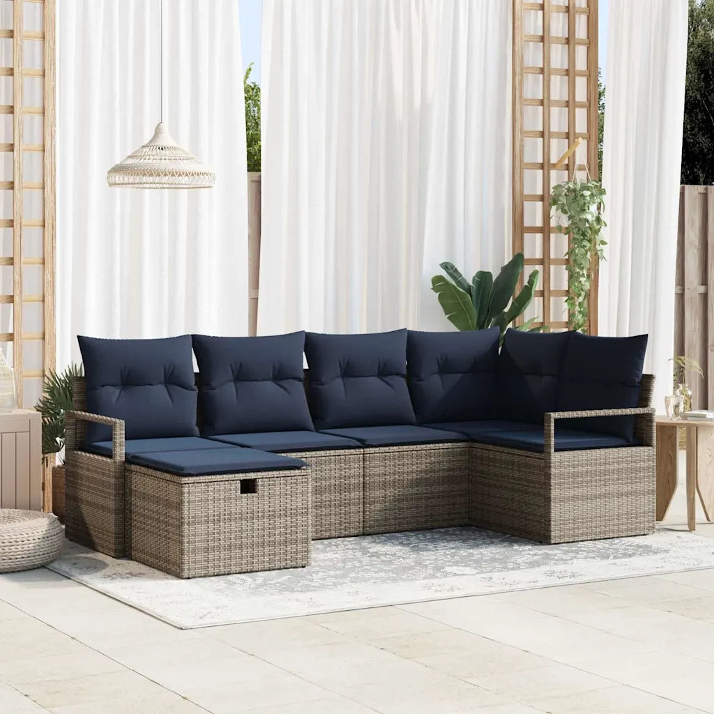 Set di divani con cuscino Grigio e Blu Navy polyrattan 3359184