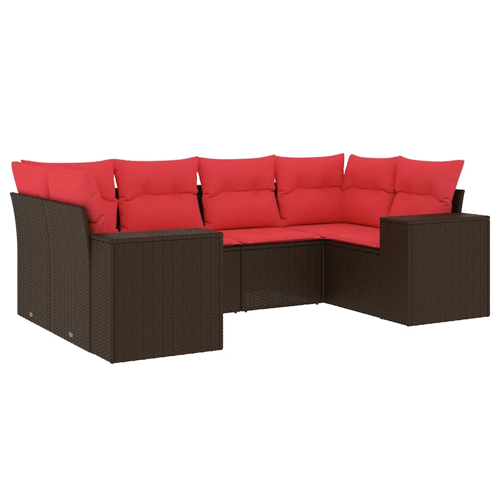 Set Divani da Giardino 6 pz con Cuscini Marrone in Polyrattan 3222983