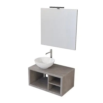 Mobile bagno sospeso 80 cm grigio cemento con vani a giorno completo di lavabo e specchio Master