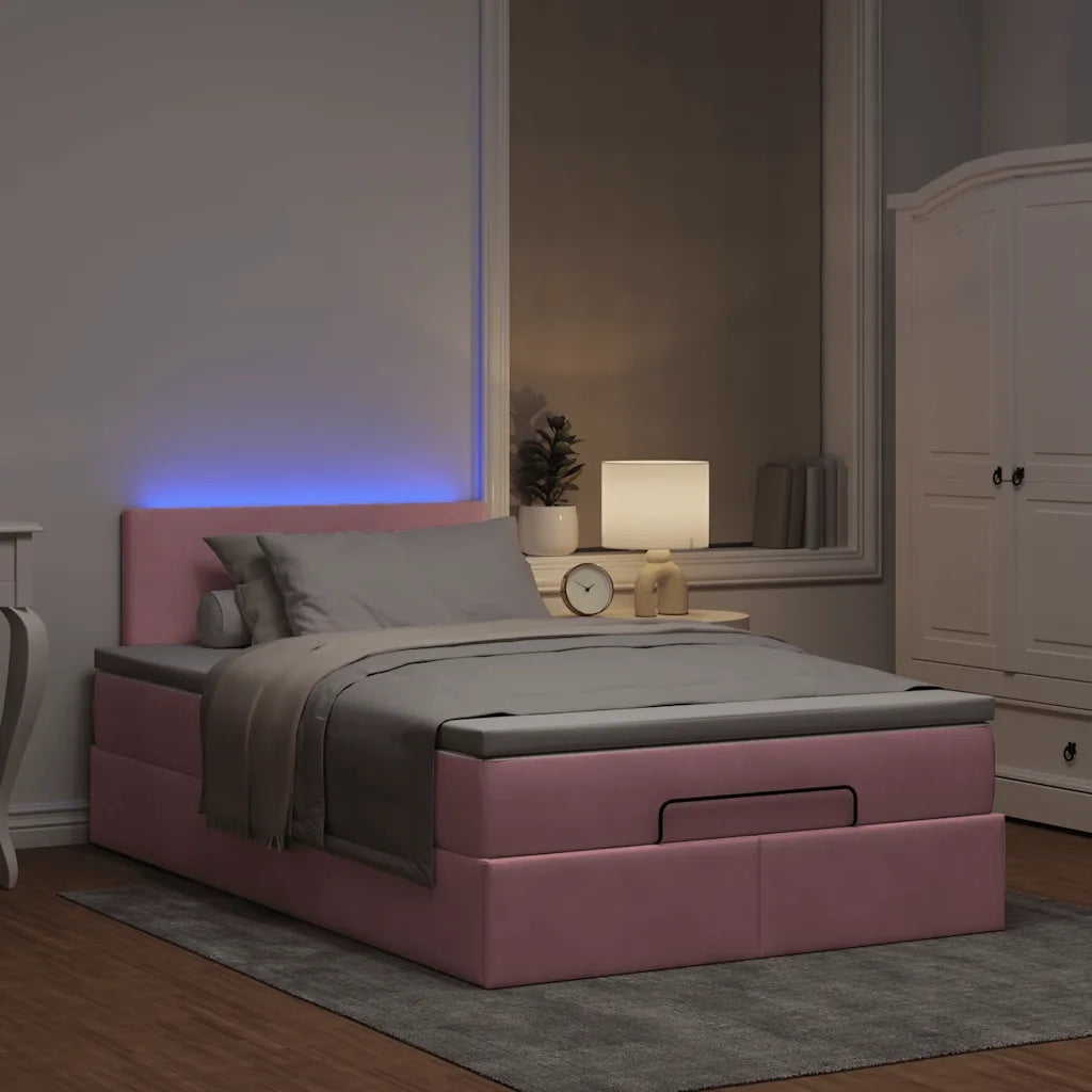 Pouf Letto con Materasso e LED Rosa 120x190cm in Velluto 3312541