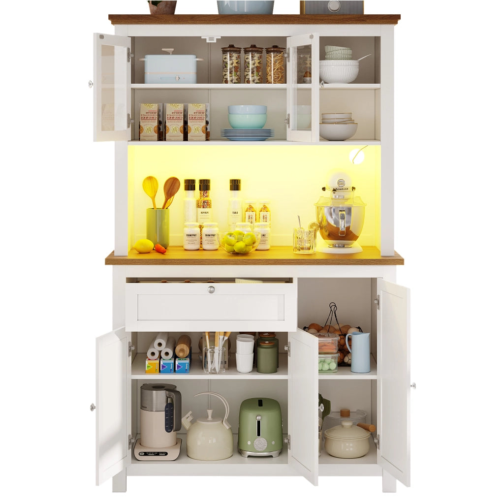 Armadio cucina con vetrina - Zephmum - 104¡Á40¡Á180cm - Bianco - LED regolabile, ripiani regolabili