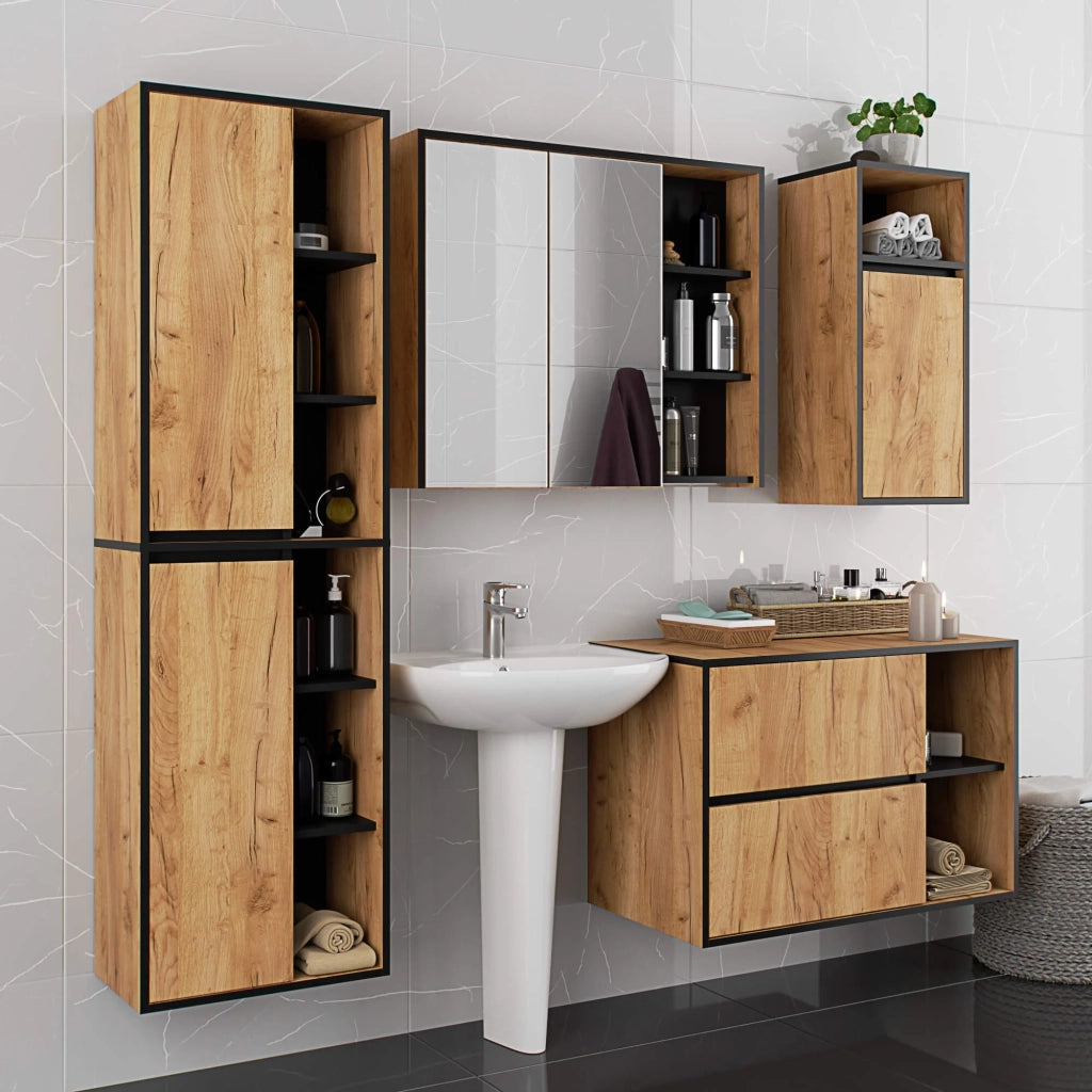 Mobile bagno sospeso senza lavabo VAMI Rovere Craft, Nero 90 cm 2 cassetti 90x45,5x60 cm