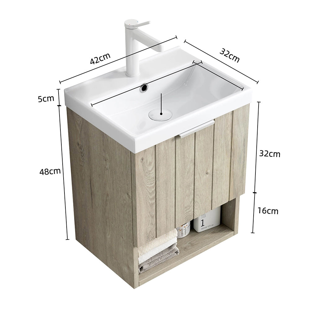 Mobile bagno sospeso - Xylo - 42 cm - Bianco - Lavabo ceramica, ante doppie