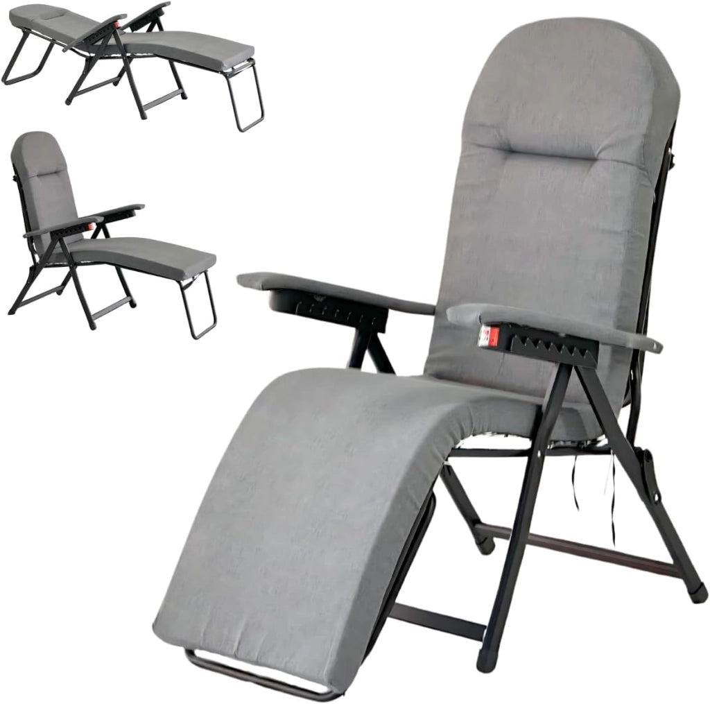 Sedia Sdraio Imbottita per Interno ed Esterno Con Poggiapiedi - Poltrona Relax Reclinabile fino a 180°