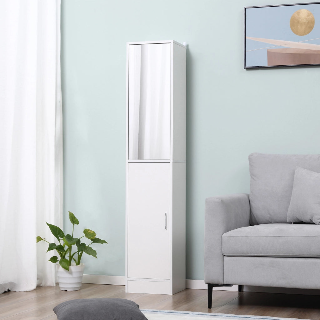 Mobile Colonna Bagno 5 Ripiani ¨C Xylo ¨C Bianco Legno Specchio 32x28x162 cm