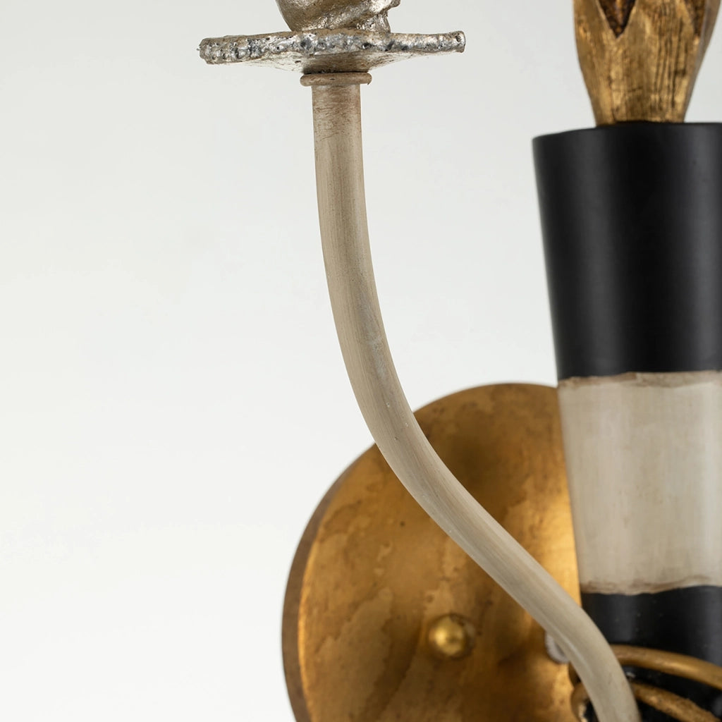 Applique Contemporanea Flambeau Acciaio Oro Nero 2 Luci Design per Soggiorno