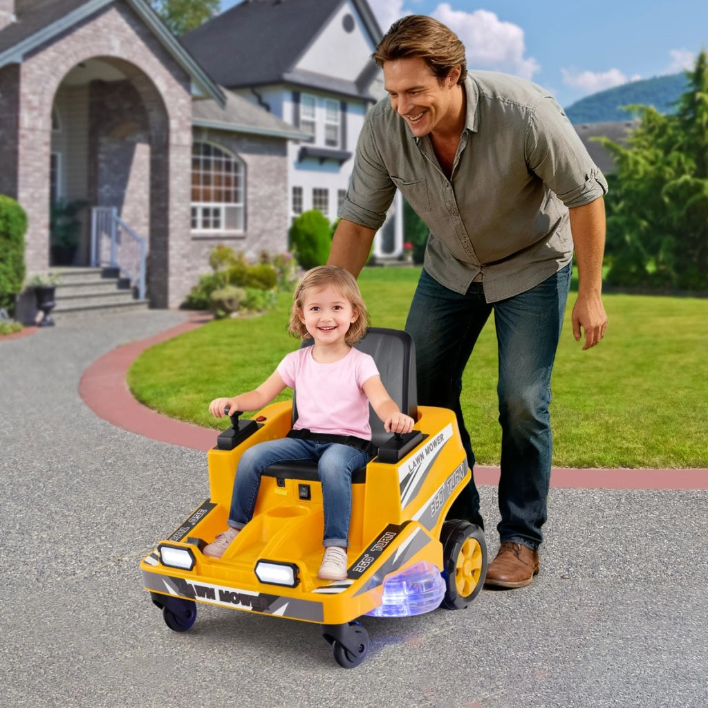 Tosaerba elettrico 12v per bambini auto elettrica per ragazzi con doppie leve-Tosaerba giocattolo da esterno Giallo