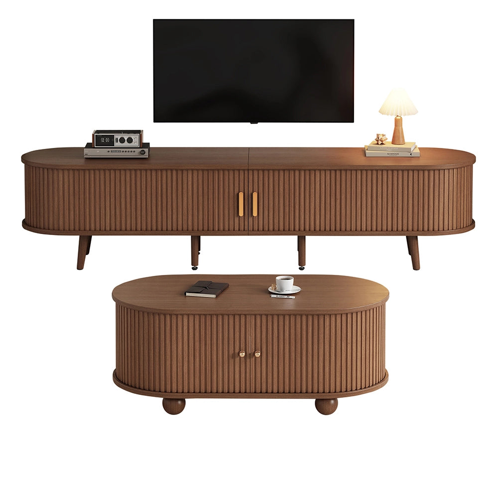 Mobile TV con tavolino - Xylo - 2 pezzi noyer MDF 100x45cm