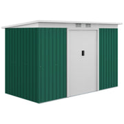 Capanno da giardino; capanno da giardino; capanno da giardino con porta scorrevole; finestra di ventilazione; tetto monopendio; esterno; acciaio; verde scuro; 280 x 130 x 172 cm