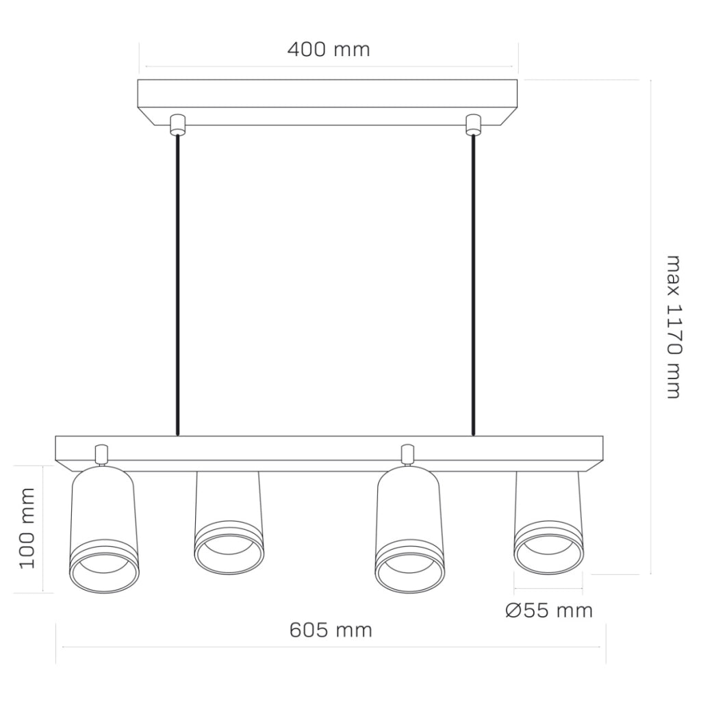 Lampada sospesa PARIS nera alluminio 4 spot GU10 Polux