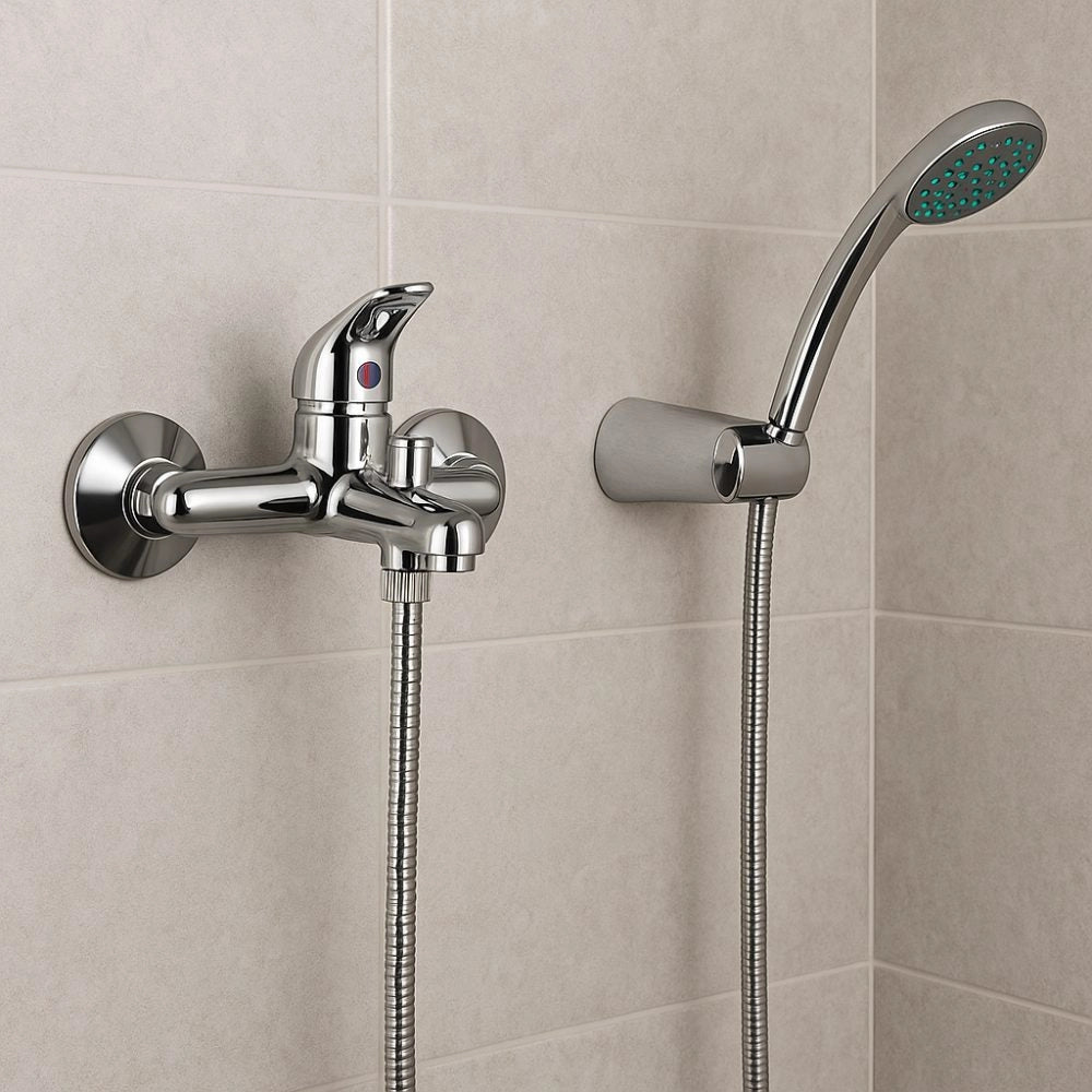 Miscelatore rubinetto esterno vasca in ottone cromato con soffione e flessibile 150 cm
